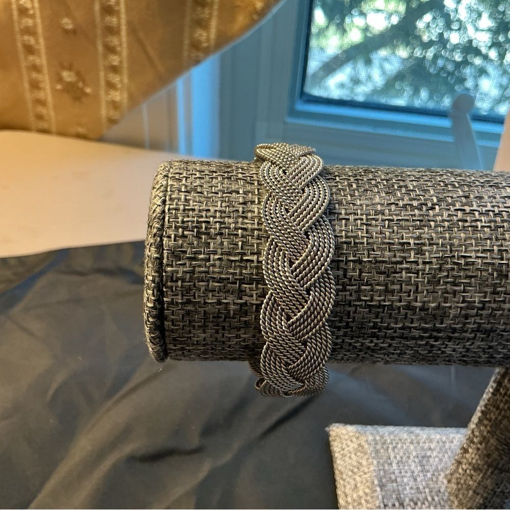 Braided Silver-Tone Bangle Bracelet - Picture 3 of 7